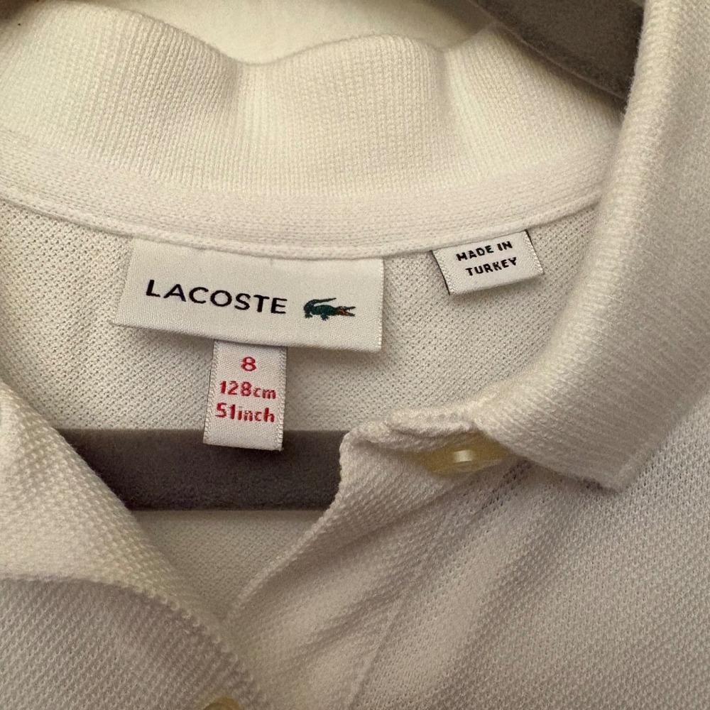 Lacoste Girls White Blue Pleated Sleeveless Polo Dress Size 8 128cm 51inch - Picture 3 of 4